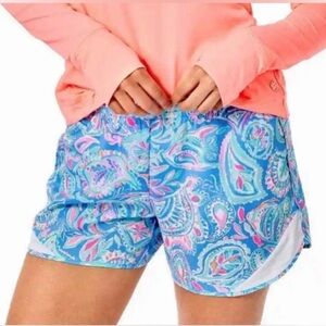 Lilly Pulitzer Luxletic Ocean Trail lined Short Zanzibar Blue Fish Kiss Size XS